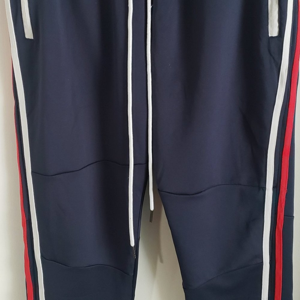 MENS BROOKYN STANDARD BLUE WHITE/RED STRIPE TRACK/JOGGING PANTS XL 30 INSEAM